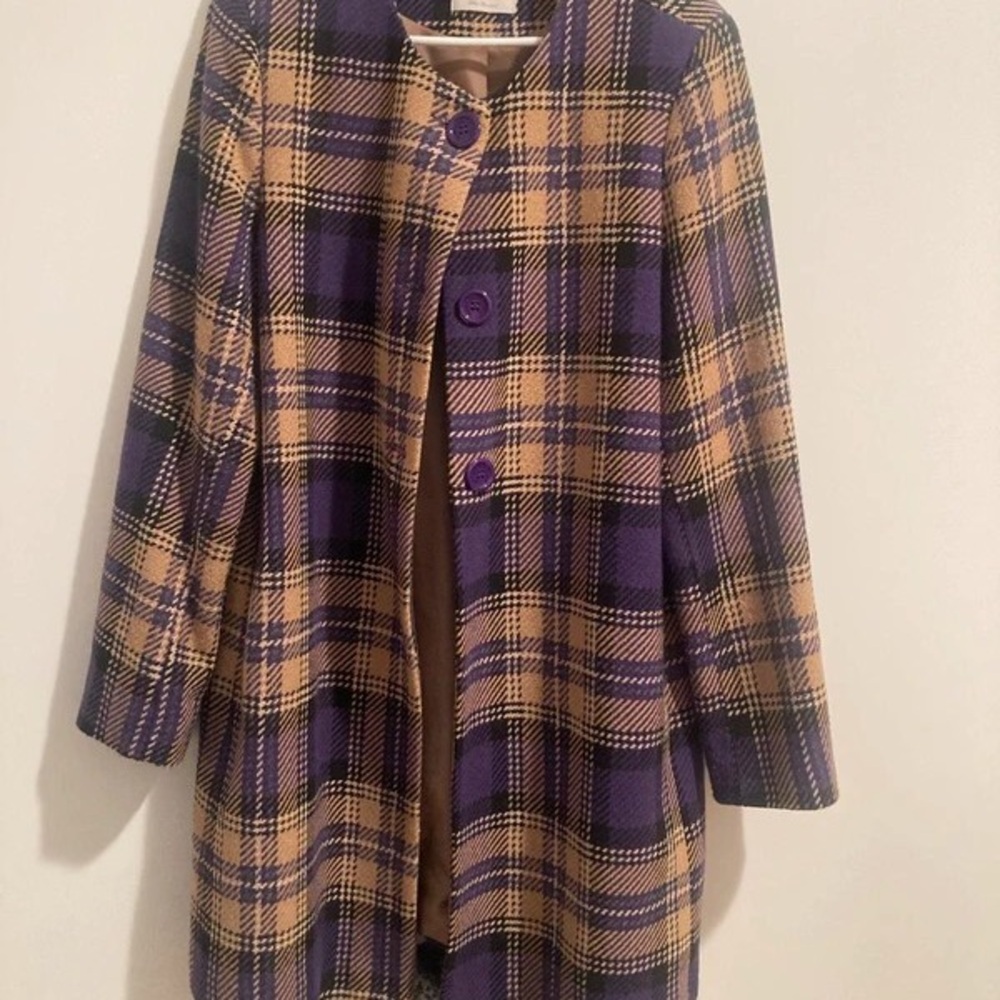 Rinascimento Purple and Tan Plaid Pea Coat